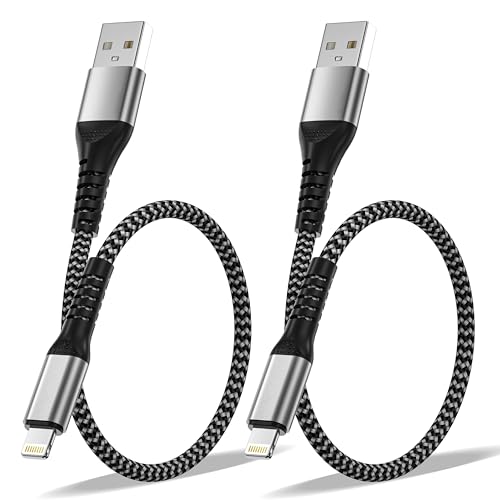 Cable Cargador iPhone Apple MFi Certificado 0.3M 2Pack, Cable Lightning USB Cable iPhone Carga Rápida Nylon Trenzado Cable USB Lightning para Apple iPhone 14 Pro Max 13 12 Mini 11 XS XR X 8, iPad