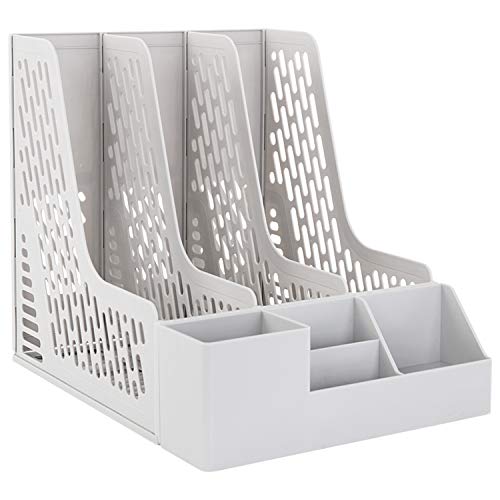 Leven Desk Organizer with Extra Storage Case, Large Space Desktop Magazine File Holder with 3 Vertical Compartments for Office Organization