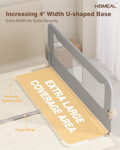 HOMEAL Bed Rail for Toddlers - 59\"x24\" Foldable Toddler Bed Rails for King, Queen, Twin, Full, Double Bed - Breathable Guard Rail for Toddlers with U-Shape Base, Grey, 1 Pack - Thumbnail 2