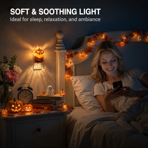 Image of JandCase Halloween Night Light, RGB Color Night Lights Plug into Wall | Cute & Funny Pumpkin Night Light for Kid, Plug in Nightlight with Dynamic RGB Running\Jumping Light for Halloween Party Decor