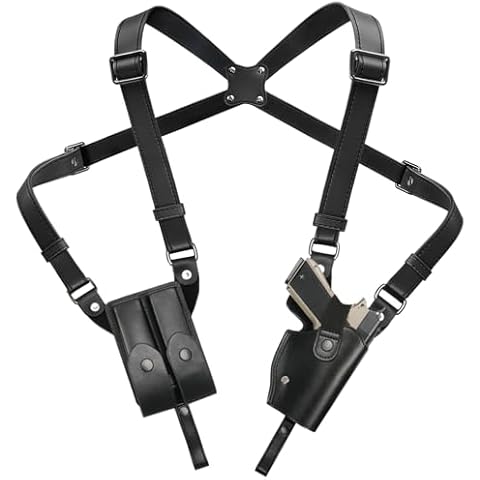 Shoulder Holster General Vertical Gun Holster Adjustable PU Leather for Concealed Carry with Double Magazine Pouch - Fit 1911, Glock 17/19/23 and Most Kinds of Pistols- for Right Hand use Cover