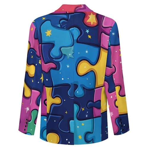 Puzzles Men's Blazer Printed Button Suit Jacket Slim Sport Coat Blazers4