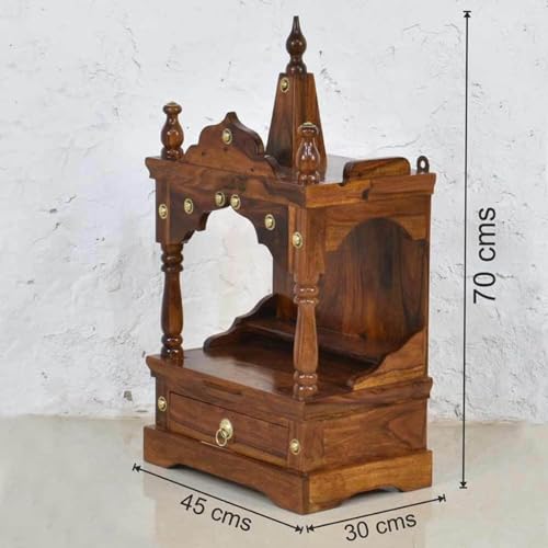 Image of Wudniture Sheesham Wood Handcrafted Home Mandir /Temple (Walnut Finish) | Wooden Pooja Mandir for Home & Office