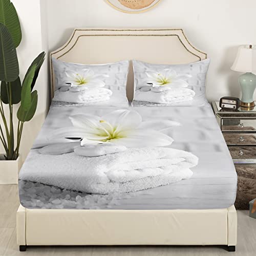 Drap-housse de méditation zen et parure 3 pièces pour lit double