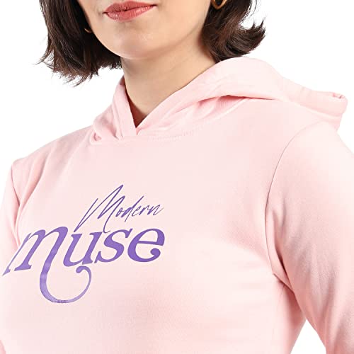 Image of PINACOLADA Women's Cotton Solid Printed Sweatshirt with Hoodie, Regular Fit for Casual Wear Full Sleeve Sweatshirt Crafted with Comfort Fit and High-Performance for Everyday Wear