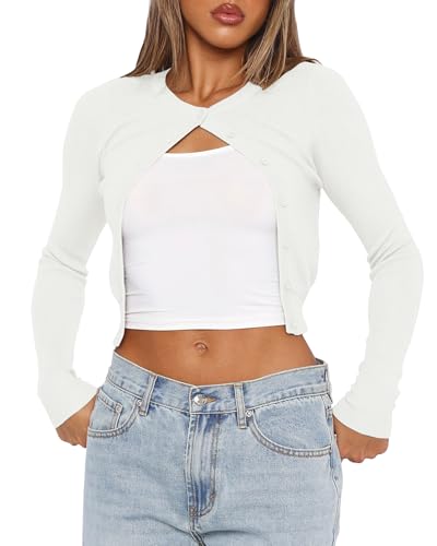 Cardigan Sweaters for Women Crew Neck Cropped Sweater Tops Dressy Casual Long Sleeve Shirts3