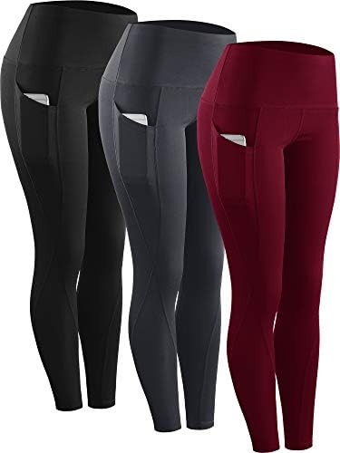 NELEUS 3 Pack Tummy Control High Waist Running Workout Leggings,9017,Black,Grey,Red,US 2XL,EU 3XL