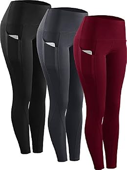 NELEUS 3 Pack Tummy Control High Waist Running Workout Leggings,9017,Black,Grey,Red,US S,EU M