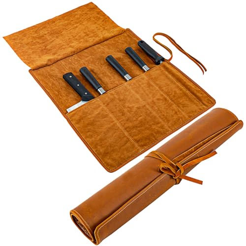 Baizoy Knife Roll Bag Genuine Leather,Chefs Professional 5 Knives and