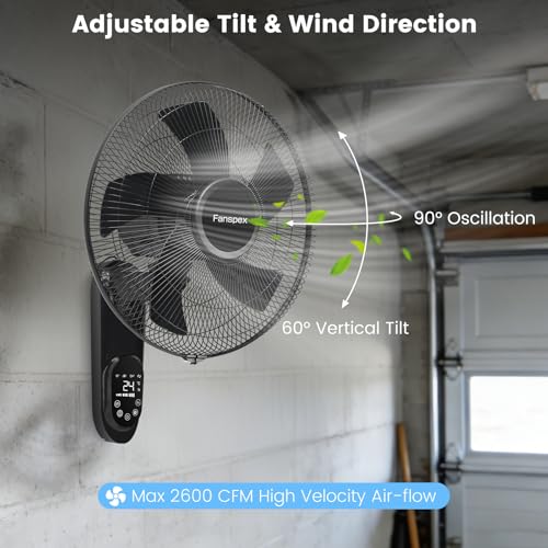 Fanspex 16" Wall Mounted Fan with Auto-oscillation, Timer, Adjust Wind Tilt for Home Garage Workshop Greenhouse Cooling & Air Circulation by Fanspex - Image 4