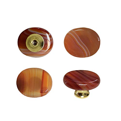 UULU Lot de 4 boutons en pierre d'origine en cristal naturel pour tiroir, porte, armoire, commode, maison, bureau, bricolage avec deux vis de longueur (cornaline)