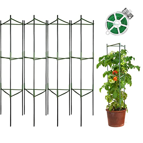Tomato Cage, 4 Pack 48 Inch Garden Cage Plant Support Trellis For Growing Climbing Plants, Vegetables And Flowers Outdoor, With 98 Ft Twist Ties #TOP5