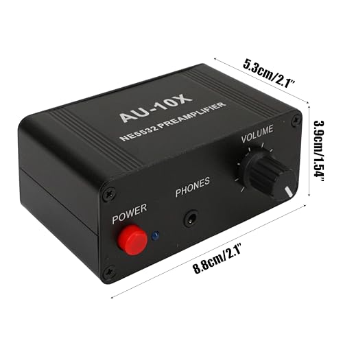 12V RCA Preamplifier, Audio Phono Preamp, Mini Stereo Headphone Signal Home Amplifier, Gain 20dB for Turntable Pre amp Dual OP AMP AUX10X NE5532, Input to 3.5mm Output, Power Adapter is NOT Included