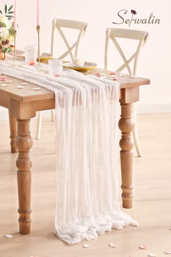 Serwalin Cheesecloth Table Runner 13Ft X 35" Gauze Table Runner For Wedding Reception Bridal Shower Baby Shower, Farmhouse White Table Runners 157” X 35”Rustic Boho Party Table Decor #TOP2