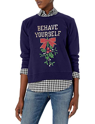 Hanes Women's Ugly Christmas Sweatshirt, Hanes Navy Behave Yourself, S