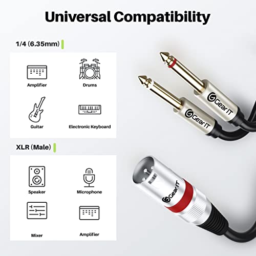 Gearit Xlr Male To Dual 1/4 Inch Cable (6.6Ft) Y-Cable Splitter Adapter Cord Ts Mono Stereo, Compatible With Guitar, Bass, Instruments, Mixer, Amps, Speakers, Audio Recording, Pc, 6.6 Feet #TOP6