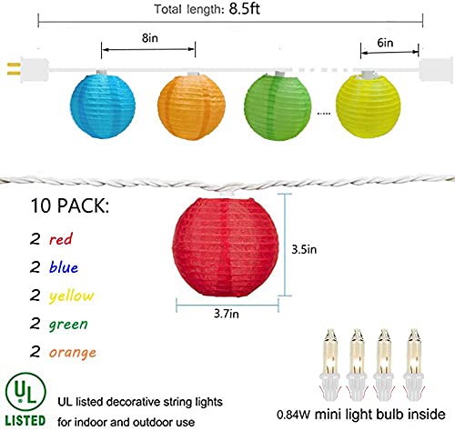 Goothy 8.5Ft Multicolor Lantern String Lights Outdoor Plug In, Connectable Decorative Lights With 10 Mini Colorful Lanterns(Extra 4 Spare Bulb) Hanging Lanterns Lights For Bedroom Bistro Garden Party #TOP1