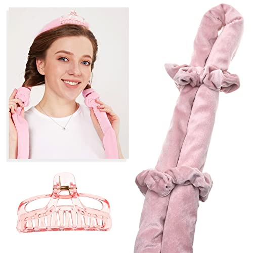 Eco-Fused No Heat Hair Curler Headband Set - Long Velour Hair Wrap Curling Ribbon You Can Sleep in - Soft Heatless Styling Tool Kit - Comes with Hair Clip and Scrunchies - for Women Girls - Thumbnail 6