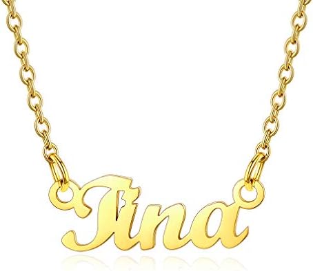 Custom4U Custom Name Necklace,Personalised Nameplate Jewellery Gifts for Women Girl Mum,Silver/Gold/Black,with 16+2''/40+5cm Chain,(with Gift Box)