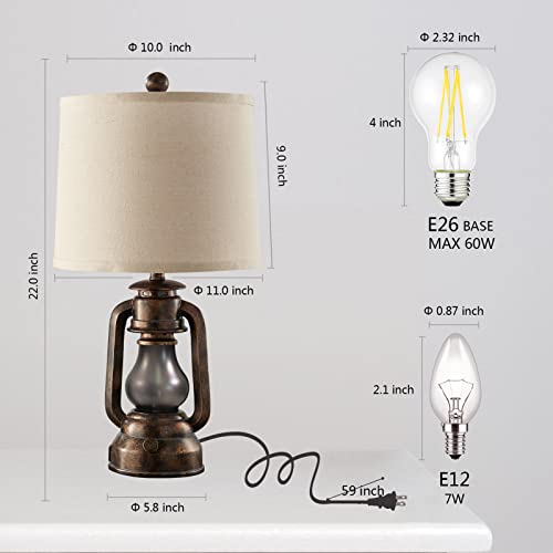 Roriano Farmhouse Lantern Table Lamps For Living Room Set Of 2, Vintage Bedroom Resin Lamp With Dual Usb Charging Ports thumb #5
