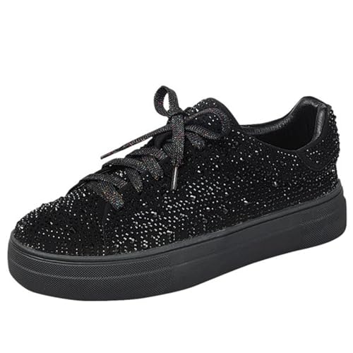 Forever Link Women Round Toe Rhinestone Crystal Embellished Lace Up Sneakers