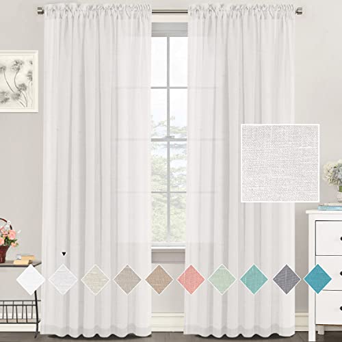 Tenger Home Cortinas de lino semitransparentes, cortinas de gasa con cinta fruncida, para salón o dormitorio, 2 unidades (blanco, 150 x 245 cm)
