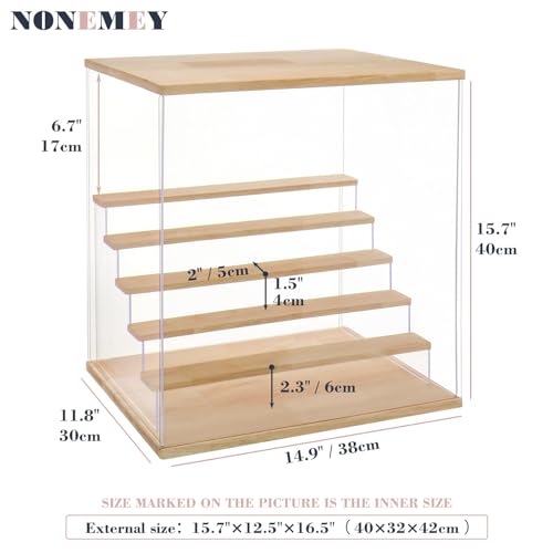 NONEMEY Acrylic Display Case with Dimmable LED Light, Upgraded 3 Color Modes Showcase with Wood Shelves, 6 Tier Dustproof Clear Toy Organizer Box for Action Figures, Collectibles, 15.7x12.5x16.5 in by NONEMEY - Image 6