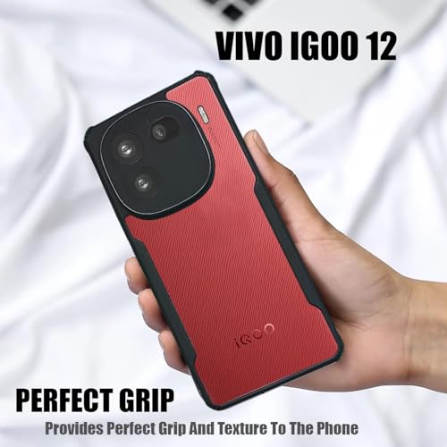 Image of AIBEX Crystal Clear Back Cover Case for IQOO 12 5G | 360 Degree Protection | Shock Proof Design | Transparent Back Cover Case (PC & TPU, Black Bumper)