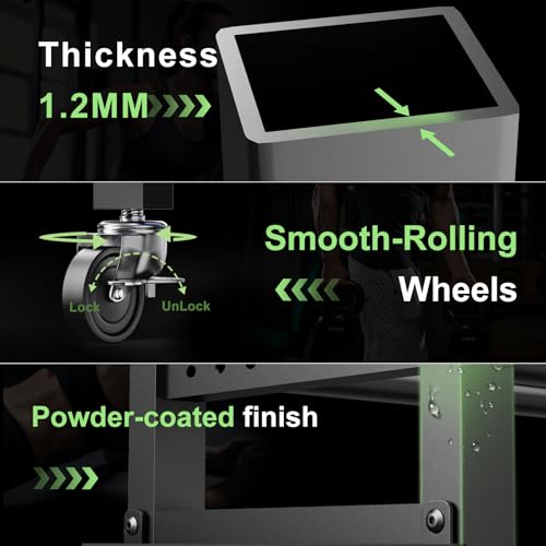 6-Tier Multi-Functional Home Gym Storage Rack with Wheels and Hooks, Adjustable Weight Rack for Dumbbells Kettlebells Yoga Mat and Balls, Space Saving Workout Equipment Storage Organizer - Thumbnail 5