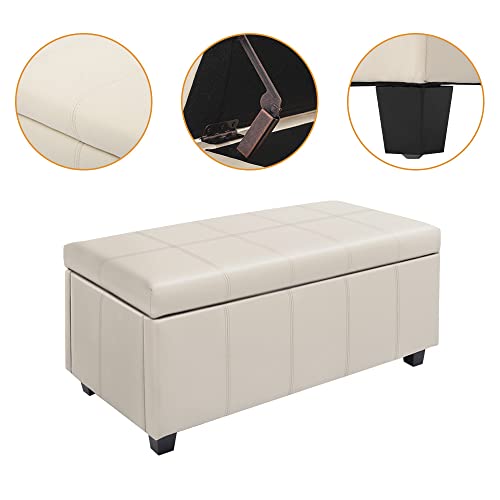 Homestripe 36Inch Damara Lift-Top Storage Ottoman Bench With Faux-Leather Upholstery, Upholstered Foam Padded Rectangular Footstool, Easy Assemble Furniture ,Cream #TOP4