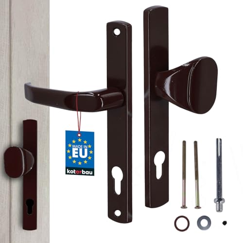 KOTARBAU® Ensemble de poignées de porte 90 mm à plaque longue marron avec cylindre de profil pour portes, portails, portiques