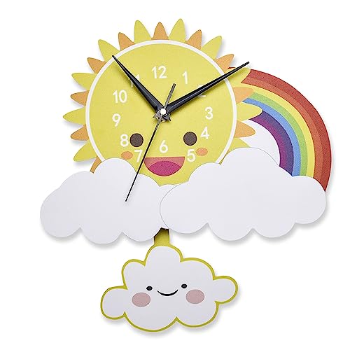 Childlike Behavior 3D Cartoon Sun & Cloud Wall Clock - Silent Decal Hanging Clock - Decoration For Living Room, Playroom, Nursery, Kids Room - Teach Kids How To Read Time - Easy To Read #TOP23