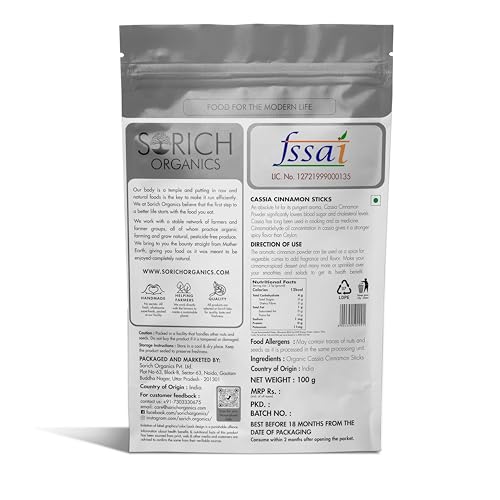 Image of Sorich Organics Cassia Cinnamon Stick 100gm | Dalchini Sticks | Cinnamon Sticks | Cinnamon Quills | Sabut Dal Chini, Karuvapatta 100g | Immunity Booster