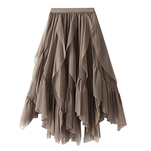 Women's Tulle Skirt Formal Fashion Elegant Swing A-Line Fairy Elastic High Waist Flowy Ruffle Irregular Midi Skirts2