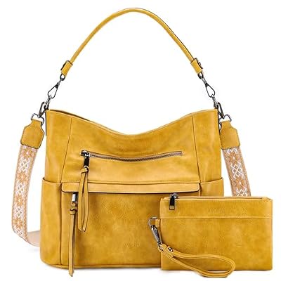 VASCHY Borsa Donna,Borsa Tracolla Donna con Portafoglio Borse Donna Pelle Tote Bag Università Borsa a Mano Borsetta Donna Elegante Borsa a Spalla da Viaggo Scuola Lavoro Shopping Giallo