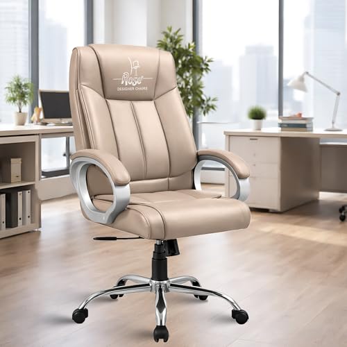 Image of ROSE Kyoto Orthopedic Boss Chair with 3 Years Brand Warranty, Ergonomic Executive Chair Seat, Metallic Base | High Back (Tan, Leatherette)