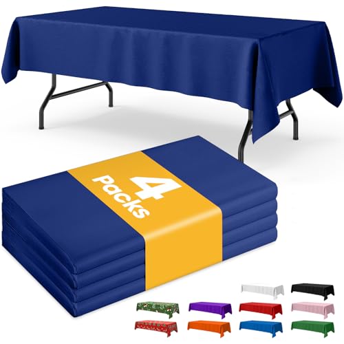 Niuara Navy Blue Plastic Table Cloth - 4 Pack 54" × 108" Rectangle Disposable Tablecloths for 6FT Tables, Table Cover for Party, Holiday & Gathering Use by Niuara - Used condition - US$10.98