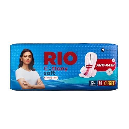 Image of RIO Sanitary Pads for women, Cottony Soft with Wings (XL) - (280mm, Pack of 15)