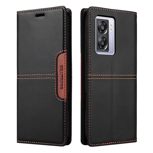 Netany Compatible con Funda para teléfono OPPO A57 5G 2022/A77 5G,Funda Protectora de Soporte Plegable de Cuero PU,con Bolsillo [Cierre magnético] Cartera Flip Funda de teléfono (Negro)