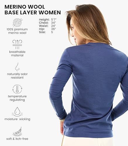 Image of Merino Wool Base Layer Women - 100% Merino Wool Shirt Women Thermal Underwear Long Sleeve T-Shirt for Hiking