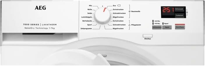 Close-up of AEG Lavatherm T7DBZ41578 control panel