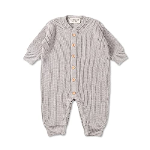 Hofbrucker Baby Strick Overall aus Bio Baumwolle - kuschelig weicher Baby Strampler für die Baby Erstausstattung für Mädchen und Jungen, Hellgrau, 62/68 Cover