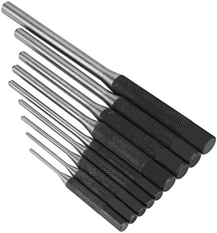 Roll Pin Punch Set, Akozon 9 Pieces Durable 40CR Metal Steel Mechanics Professional Punches Recessed Roll Pins Knurled Handles Tool Kit
