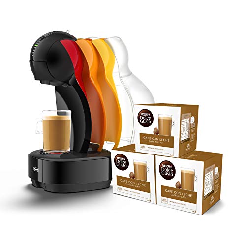 Pack De'Longhi Dolce Gusto Colors EDG355.B1 - Cafetera de cápsulas, 15 bares de presión, color negro + 3 packs de café Dolce Gusto Café Con Leche