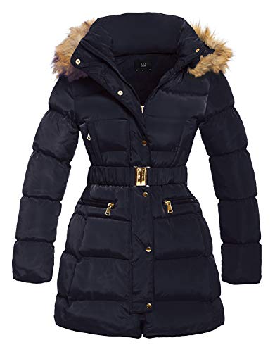 SS7 Women's Padded Faux Fur Hood Winter Parka Coat, Sizes 8 to 16 (UK - 12, Navy)