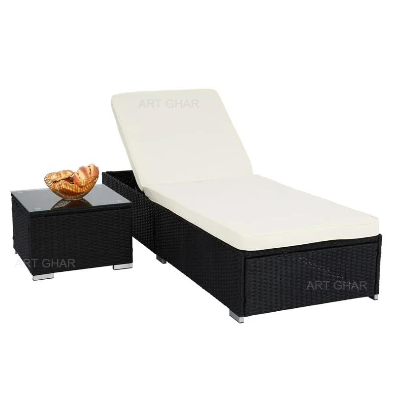 Image of UF Premium Outdoor Sun Lounger with Adjustable Backrest- Comfortable Poolside Chaise Recliner for Terrace, Lawn & Garden - Weather-Resistant, Durable & Stylish Design - Color: Black
