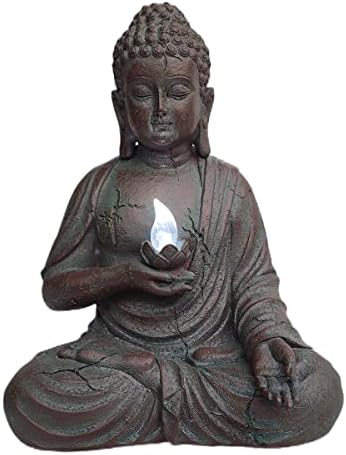 CHRUI Solar Outdoor Buddha Statue, 13 Inch Antique Thai Shakyamuni Sitting Statue Resin- Home & Outdoor Decor for Garden, Patio, Deck, Porch - Yard Art Decoration