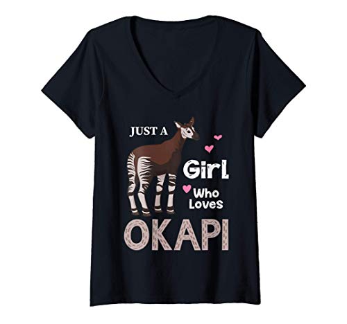 Donna Just A Girl Who Loves Okapi Zookeeper Zoo Animal Lover Party Maglietta con Collo a V