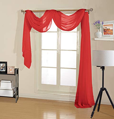 Decotex Premium Quality Sheer Voile Scarf Valance for Home & Event Designs (37" X 216", Red)