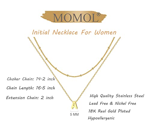 Momol Layered Initial Necklace For Women 18K Gold Plated Stainless Steel Layering Beaded Choker Necklace Personalized Tiny Letters A Name Necklace For Girls #TOP5